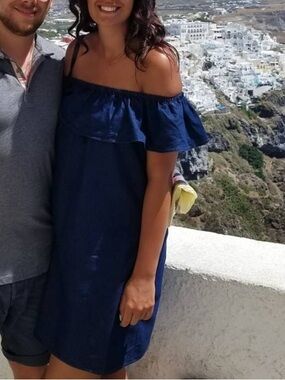 California Moonrise Blue Denim Off-Shoulder Ruffled Sundress